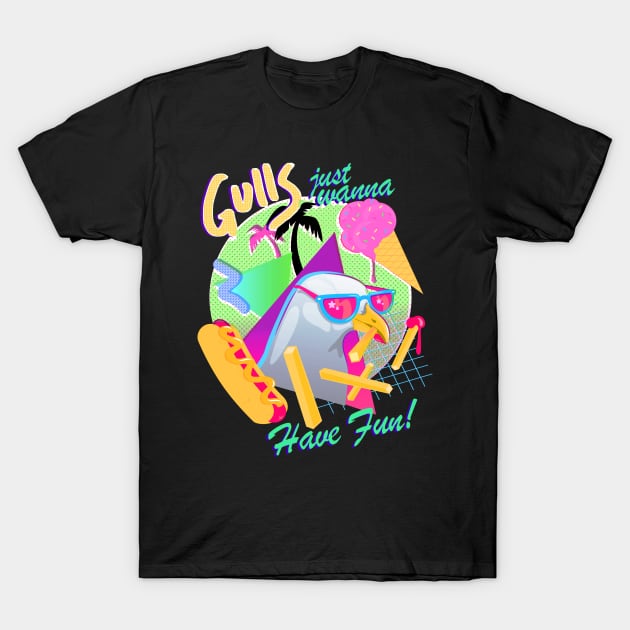 Gulls Just Wanna Have Fun T-Shirt by Crowtesque